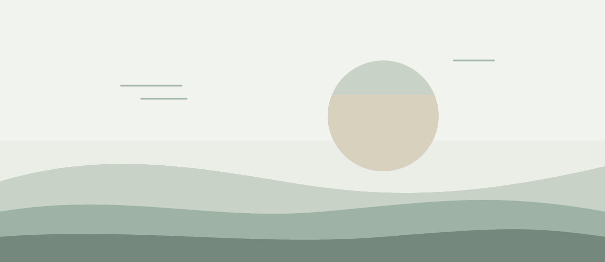 Paysage minimaliste au soleil pâle évoquant le calme de l'institut